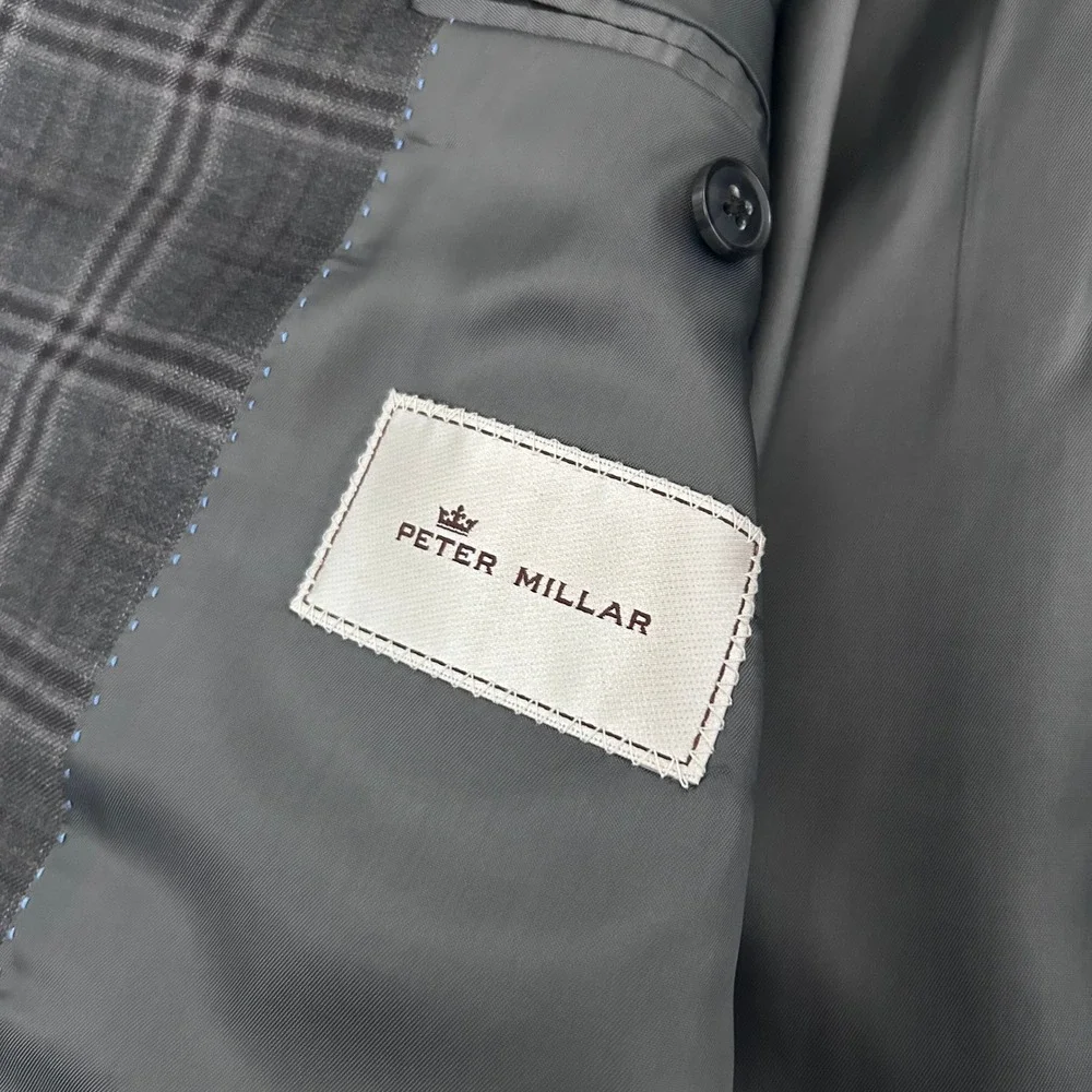 Peter Millar Flynn Sport Coat Men 44R Gray Plaid 100% Wool Jacket Made in Canada